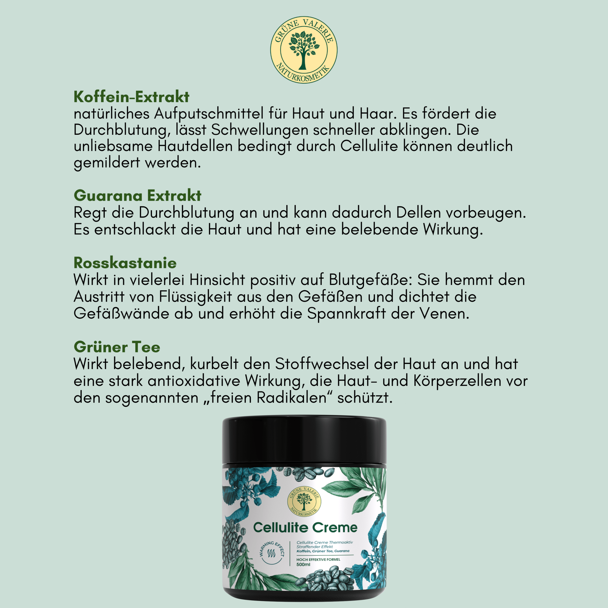 GRÜNE VALERIE® Cellulite Creme - Thermoaktive Creme - XXL 500ml